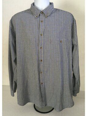 Cherokee Button Up Shirt Size XL Blue Tan White Check 1 Front Pocket Long Sleeve